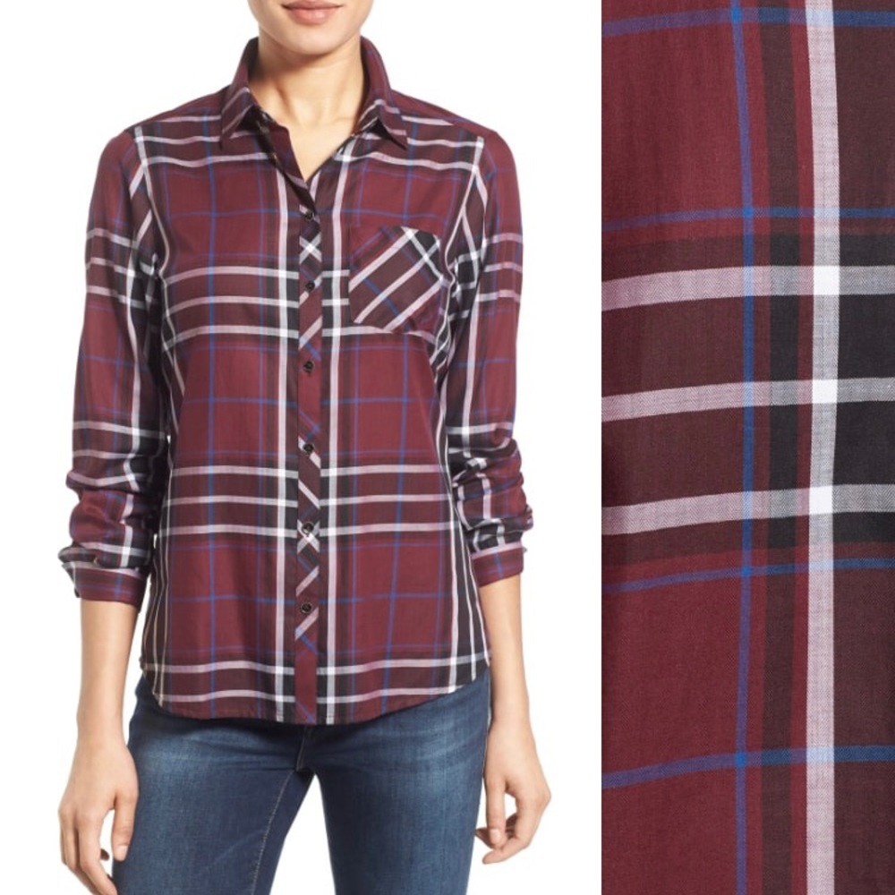 Foxcroft Herringbone Plaid Cotton Shirt